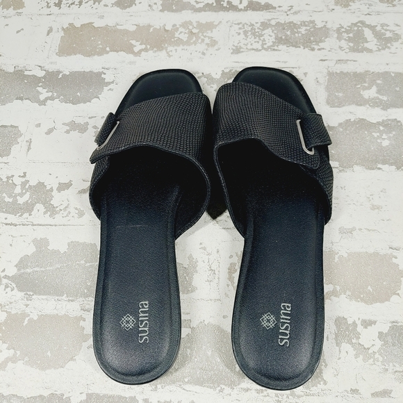 Susina Black Single Strap Slide Slipper Contemporary Sandals V638 - Picture 6 of 11